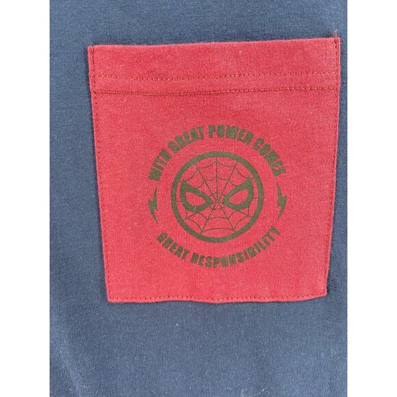 MARVEL SPIDERMAN T-Shirt 3XL WITH GREAT POWER Blue Maroon Diagonal Graphic - Picture 4 of 10